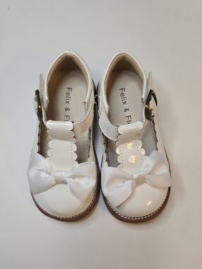 Felix And Flora White Bow T-Strap Dress Shoes
